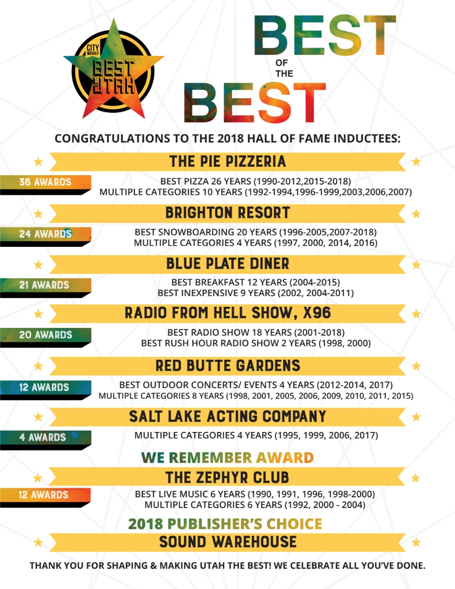 City Weekly Best of Utah Hall of Fame &mdash; 2018